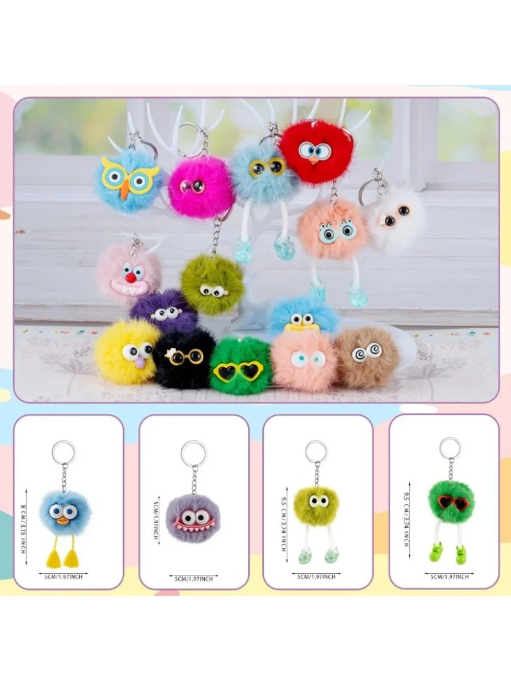 30 PCS Kawaii Plush Keychains - Fluffy Party Favors for Kids, Birthday Goodie